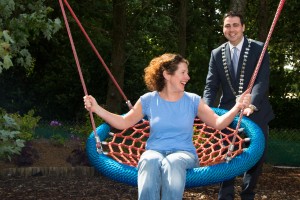 Friday July 3rd: The Mayor of Cork John Paul O’Shea giving Emma Hutchinson Horticultural Manager at the Cork Association for Autism a helping hand at the opening of their sensory gardens at Greenville House. Photo by John Grant